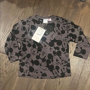 Zara Disney Black & Gray Mickey Mouse Allover Long-Sleeve Tee